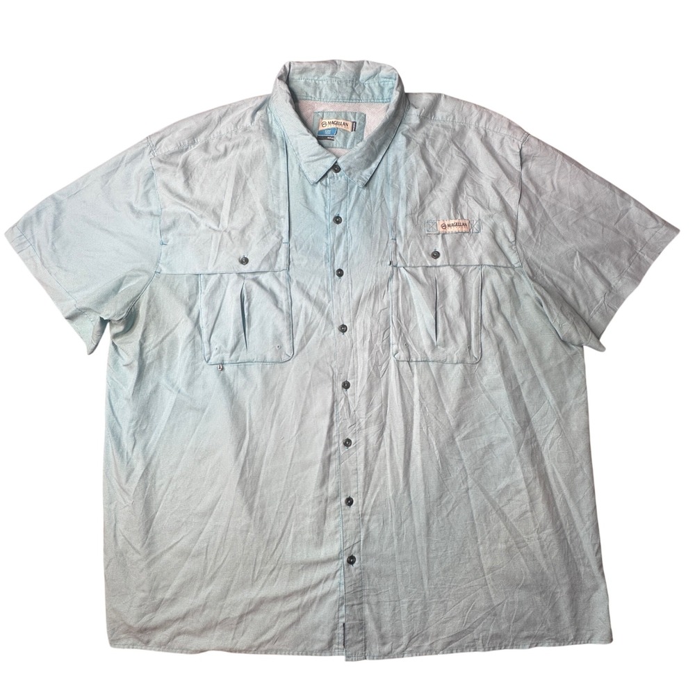 Magellan Fishing Shirt Mens 4XL Blue Aransas Pass Short Sleeve Vented Button Up